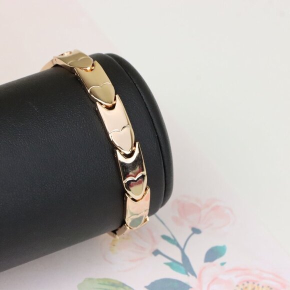 "Elegant Rose Gold Heart Link Bracelet in Glossy Finish, XPBL1124 - Picture 8 of 11